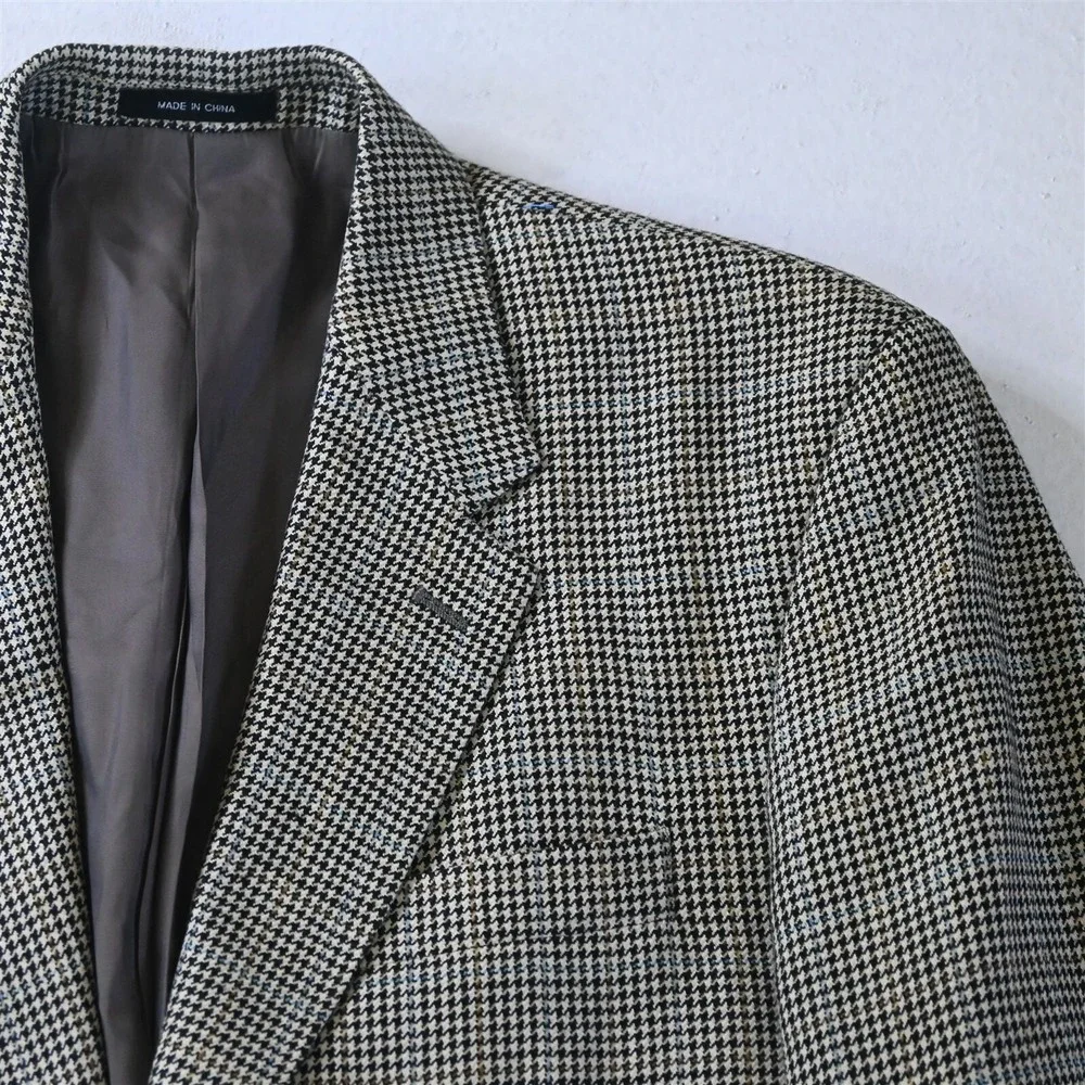 Chaps 40R Blue Glenn Check 100% Silk Mens Blazer‎ Suit Jacket Sport Coat